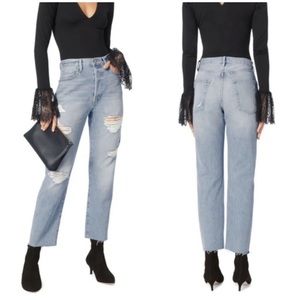 FRAME Le Original High Rise Straight Leg Raw Hem Distressed Mom Jeans